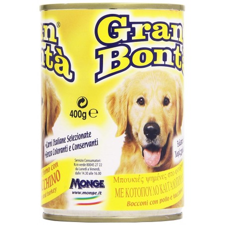 Pack 24x Monge GRAN BONTA' per cani Pollo e tacchino scatoletta da 400g vitamine