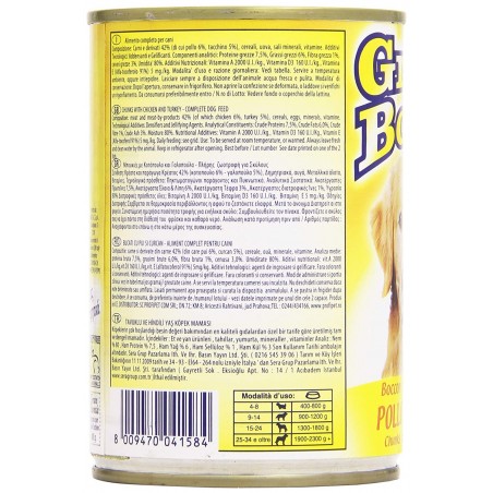 Pack 24x Monge GRAN BONTA' per cani Pollo e tacchino scatoletta da 400g vitamine