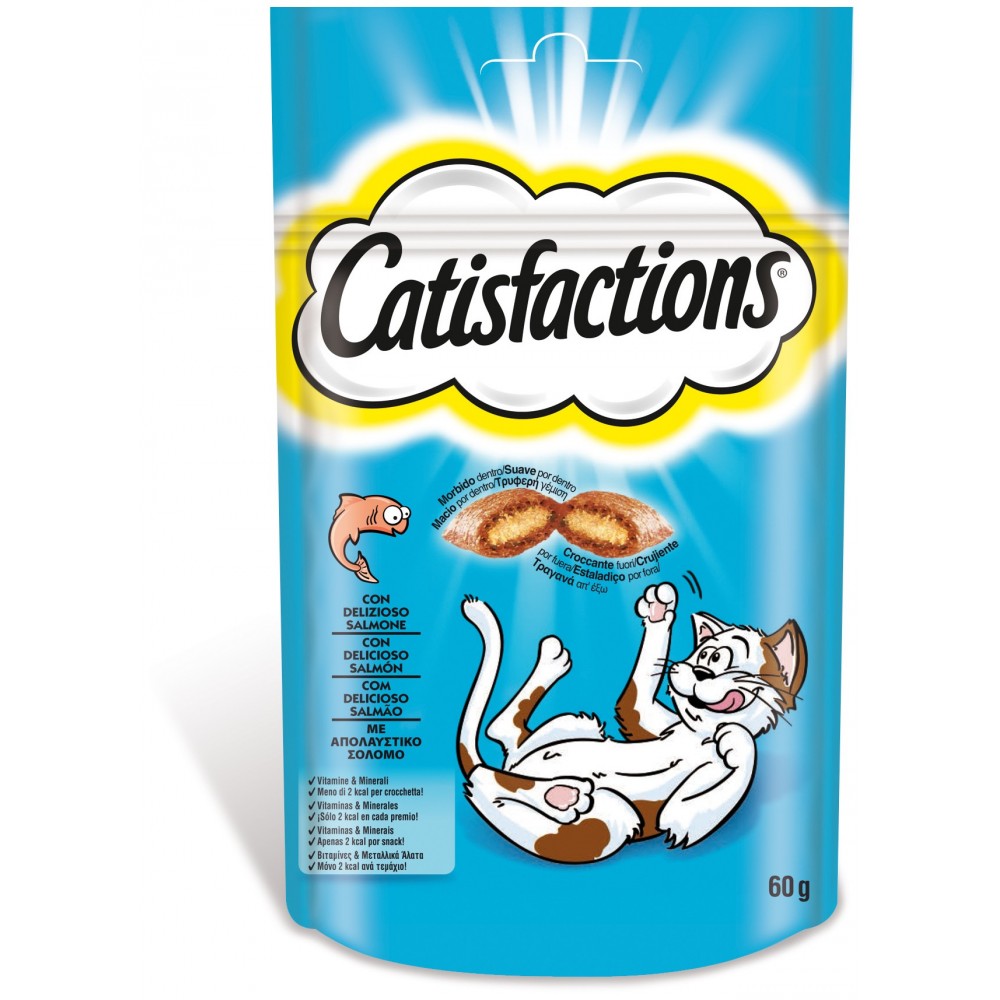 Pack da 6x Snack per gatto 117767 Catisfactions bocconcini con Salmone 60g