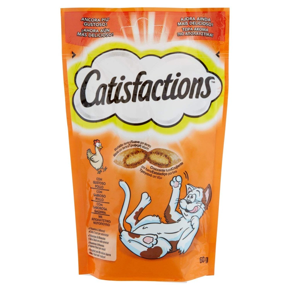 Pack da 6x Snack per gatto Catisfactions 117781 bocconcini con Pollo 60g