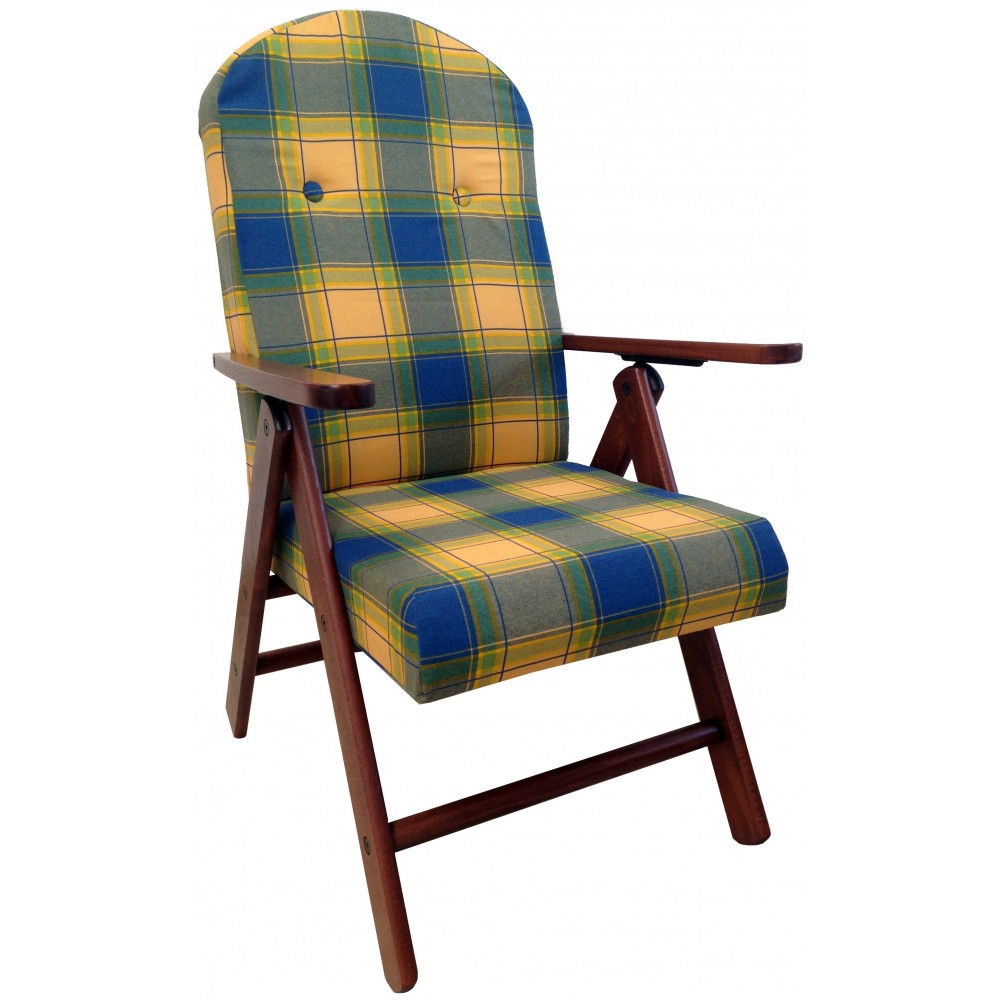 Image of Poltrona in Legno AMALFI Sedia Reclinabile MASLEGNO Cuscino Imbottito 108x65x60 Blu052