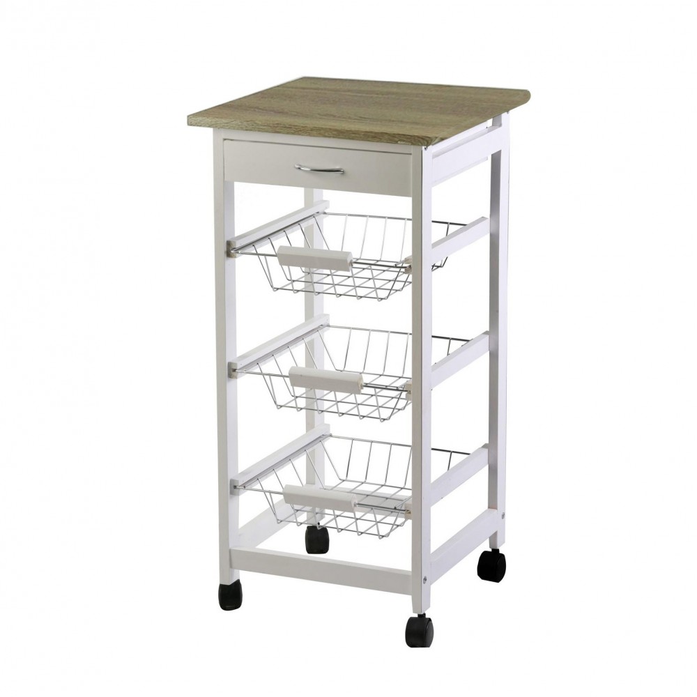 ArtLegno 697706 carrello 3 piani con cassetto in legno Bianco 76x37x37cm