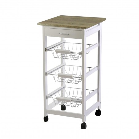 ArtLegno 697706 carrello 3 piani con cassetto in legno Bianco 76x37x37cm