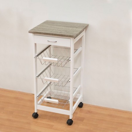 ArtLegno 697706 carrello 3 piani con cassetto in legno Bianco 76x37x37cm