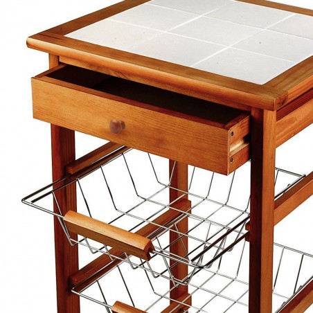 ArtLegno 697705 carrello 3 piani con cassetto in legno NOCE 76x37x37cm