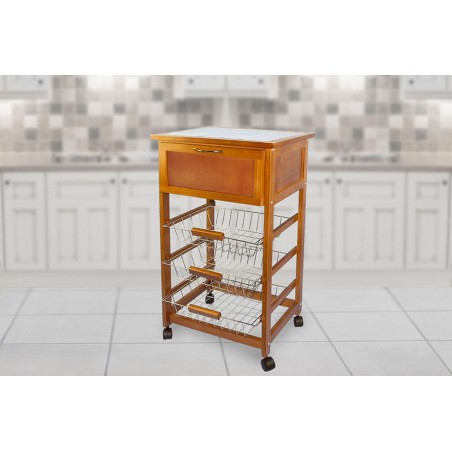 ArtLegno 697702 Carrello 3 piani con cassetto in legno Noce 85x47x37cm