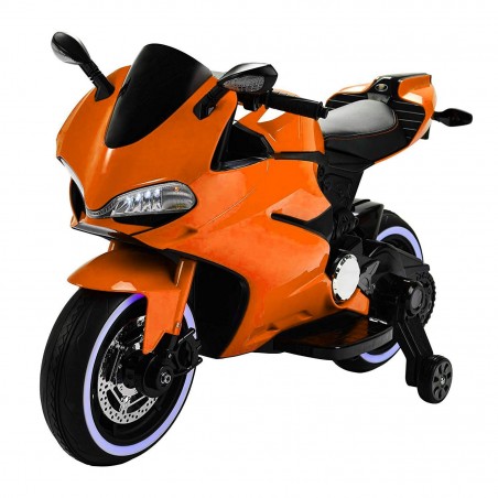 Moto da Strada BKT B39326 per bambini con luci led 12V MP3 USB sedile in pelle