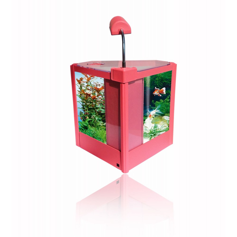 Acquario in plastica rigida 4,5 litri  6 led 2w con filtro vari colori risparmio energetico 28,5 x 18,6 x 24,5 cm 