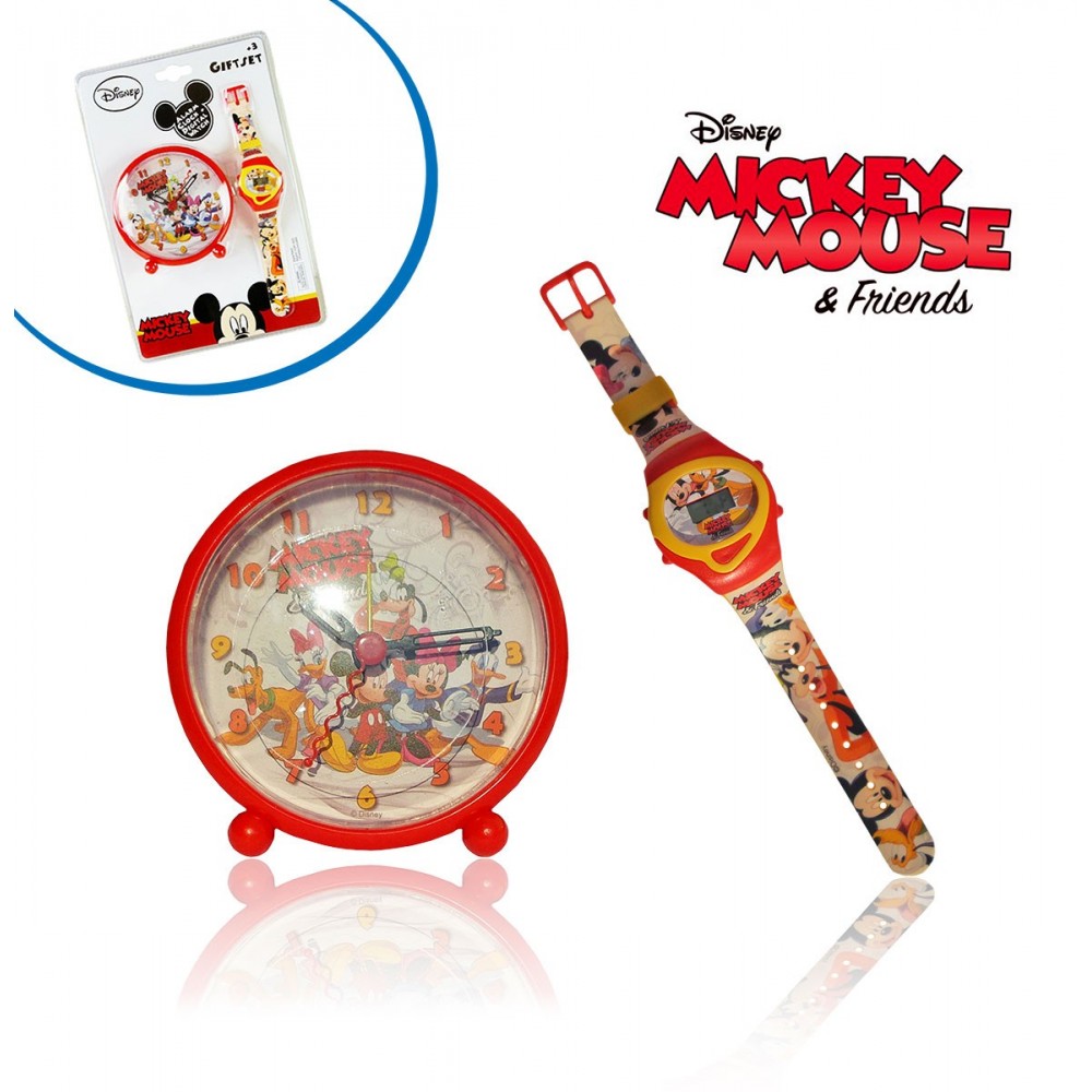 Orologio digitale da polso piu' orologio da comodino con sveglia integrata Mickey Mouse idea regalo Disney 