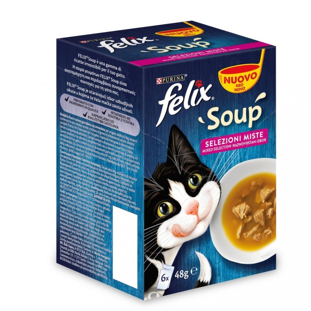 Purina Pack 6 x 48 gr bustine Felix Soup selezioni miste Manzo Pollo Tonno 288gr