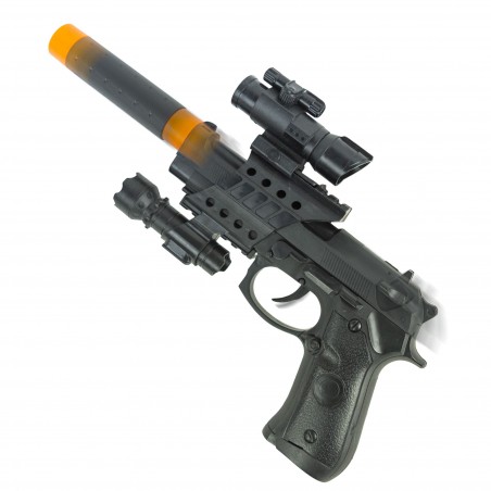 Pistola giocattolo Pk3 per bambini 101276 con luci e suoni silenziatore