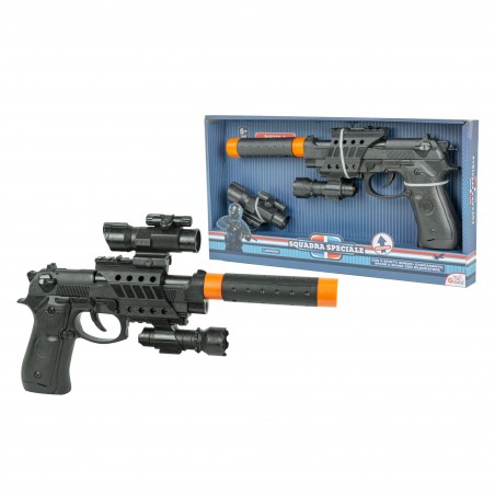 Pistola giocattolo Pk3 per bambini 101276 con luci e suoni silenziatore