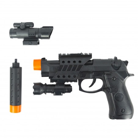 Pistola giocattolo Pk3 per bambini 101276 con luci e suoni silenziatore