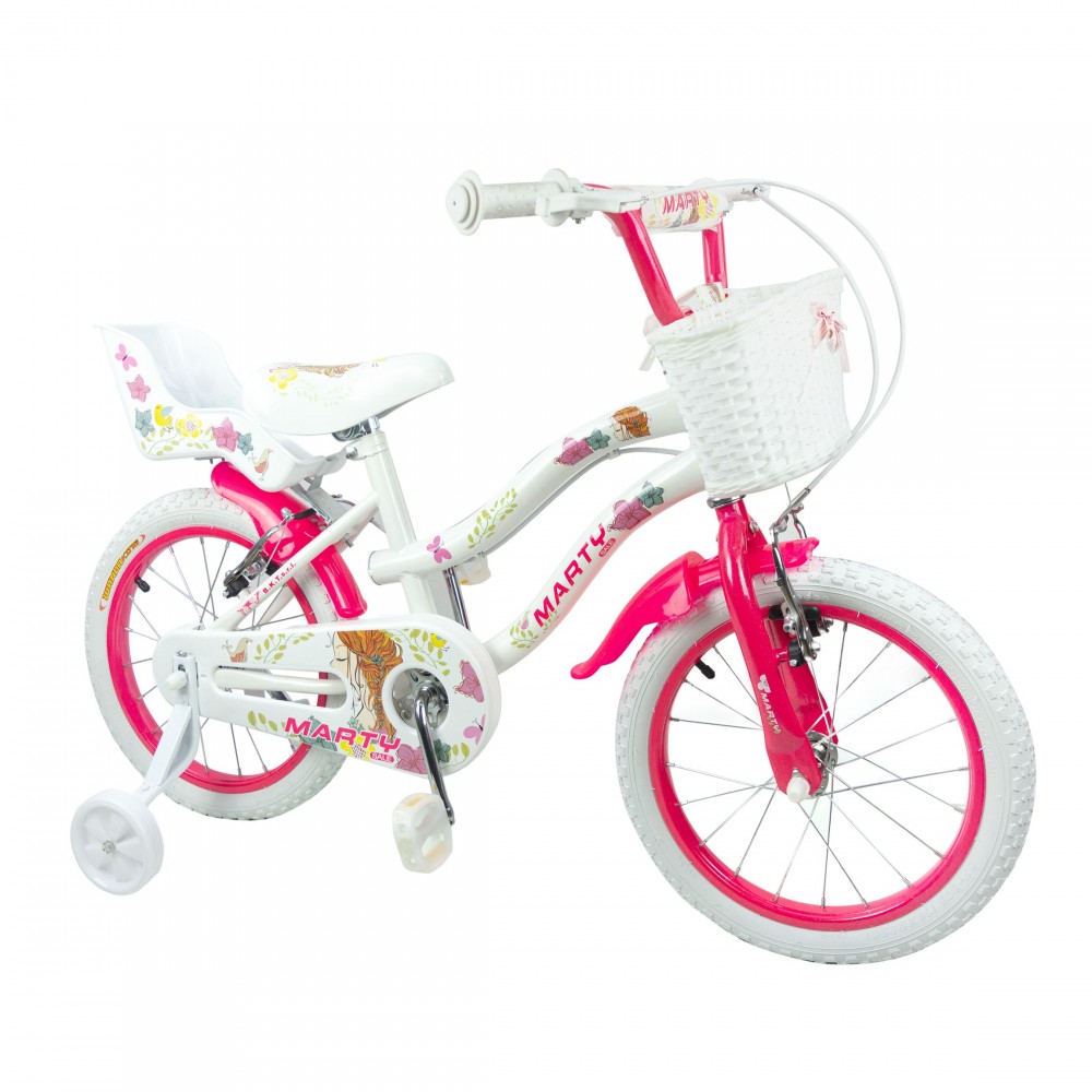 Bici da Bambina MARTY misura 16 da 5-8 anni con cestino e portabambole