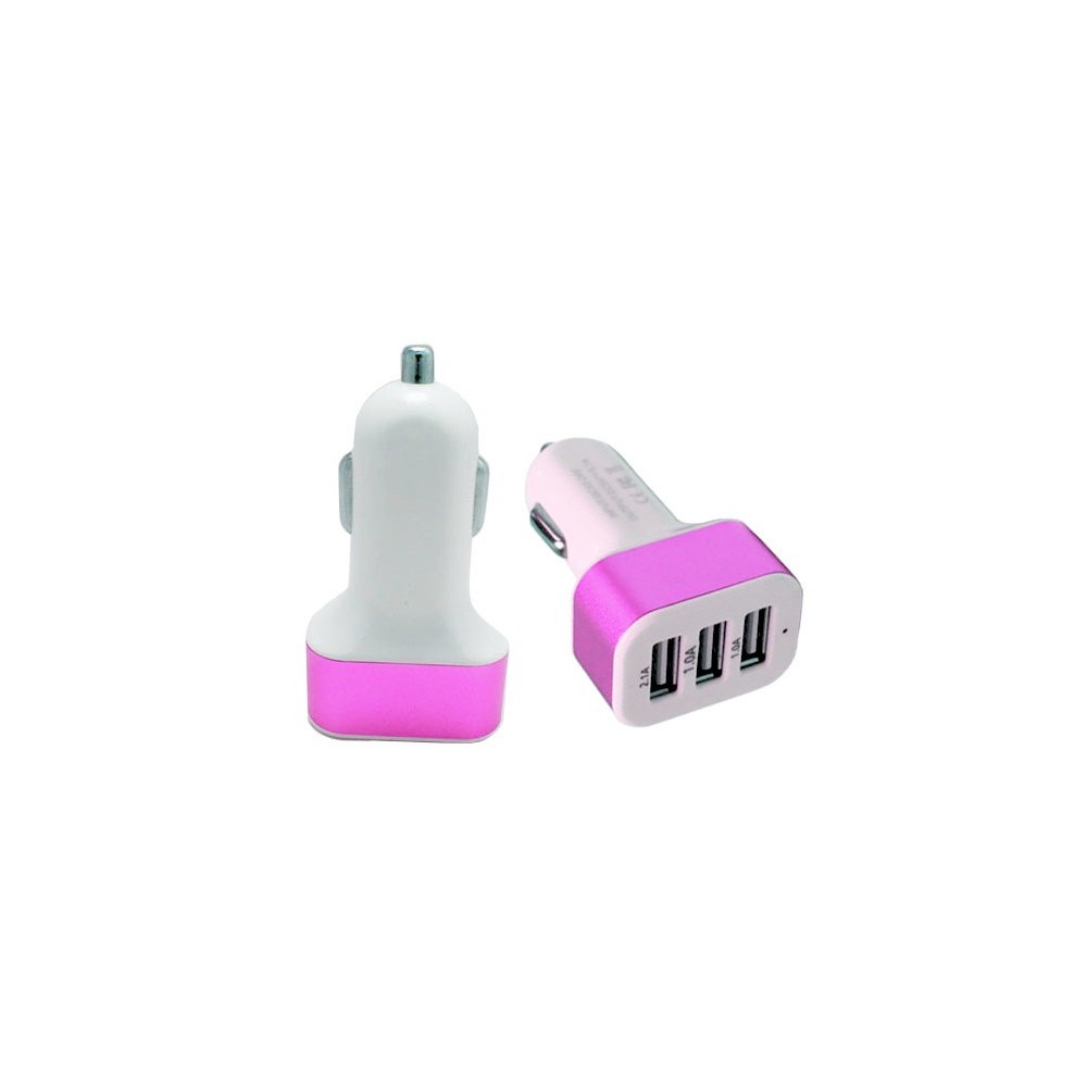 Image of Presa accendisigari 3 porte usb caricatore smartphone fotocamera pc da auto Fucsia052