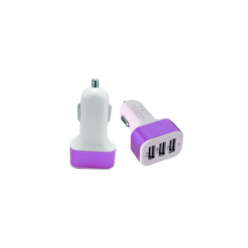 Image of Presa accendisigari 3 porte usb caricatore smartphone fotocamera pc da auto Viola052