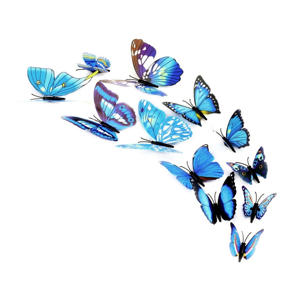 Kit 12 farfalle 3D adesivi per pareti vari colori e dimensioni sticker murali