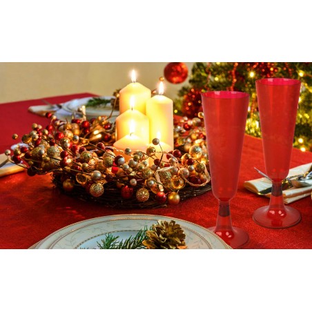 Set di 24 pz Flute Rossi plastica dura 407547 bicchieri champagne natale