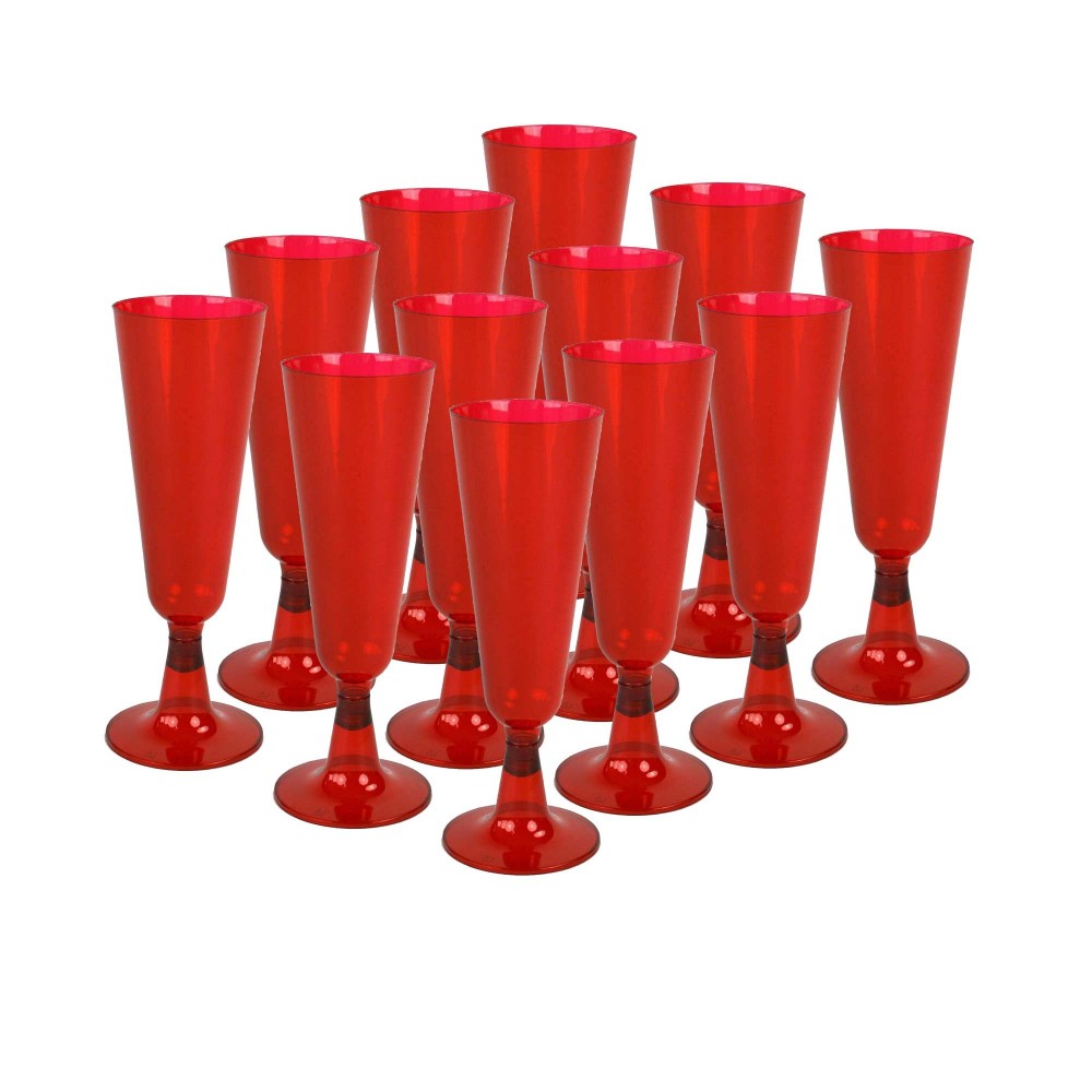 Set di 12 pz Flute Rossi plastica dura 407547 bicchieri champagne natale