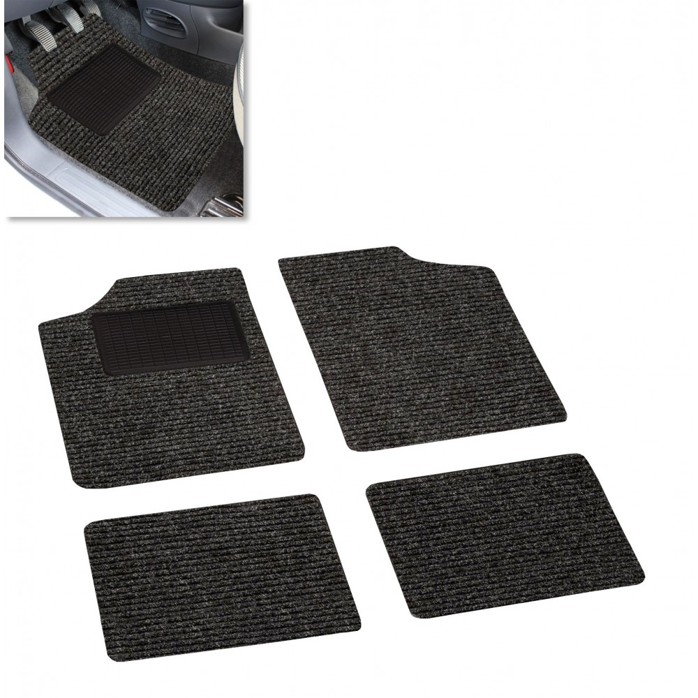 Set completo di 4 tappetini auto in moquette universali con salvatacco in gomma lato guidatore 