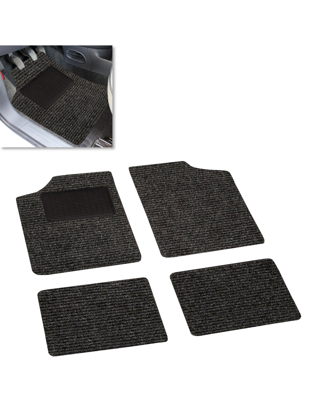 Tappetini Auto In Moquette Con Strappo, Antiscivolo, Battitacco Ricamato, Colore Nero, Inodore, Per Modelli Universali