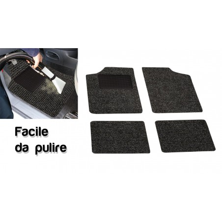 Set completo di 4 tappetini auto in moquette universali con salvatacco in gomma lato guidatore 