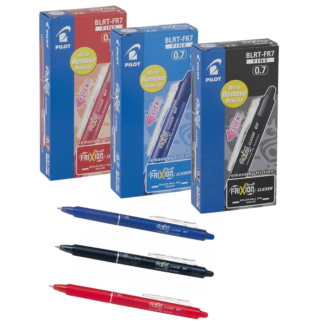 Pilot Frixion Clicker 3 Pezzi: Penna Gel Cancellabile Con Punta 0,7 Mm E Inchiostro Nero, Ricaricabile