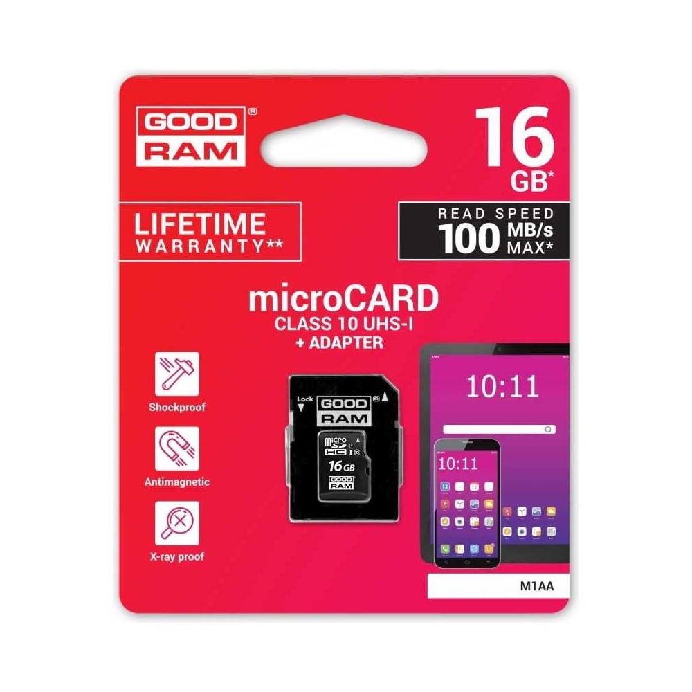 Scheda memoria GOOD RAM microsd card 16 GB con adattatore SD Classe 10 100MB/s