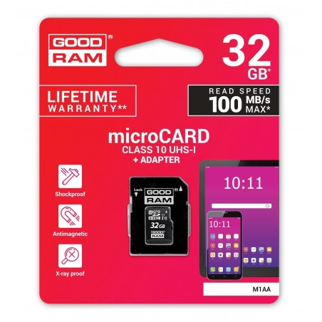 Scheda memoria GOOD RAM microsd card 32 GB con adattatore SD Classe 10  100MB/s