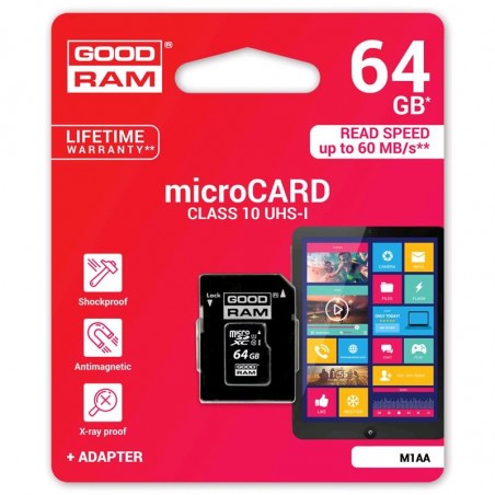 Scheda memoria GOOD RAM microsd card 64 GB con adattatore SD Classe 10  100MB/s