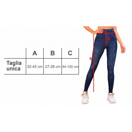 Pack 2 pz Leggings termico 1113 effetto denim con interno felpato taglia unica