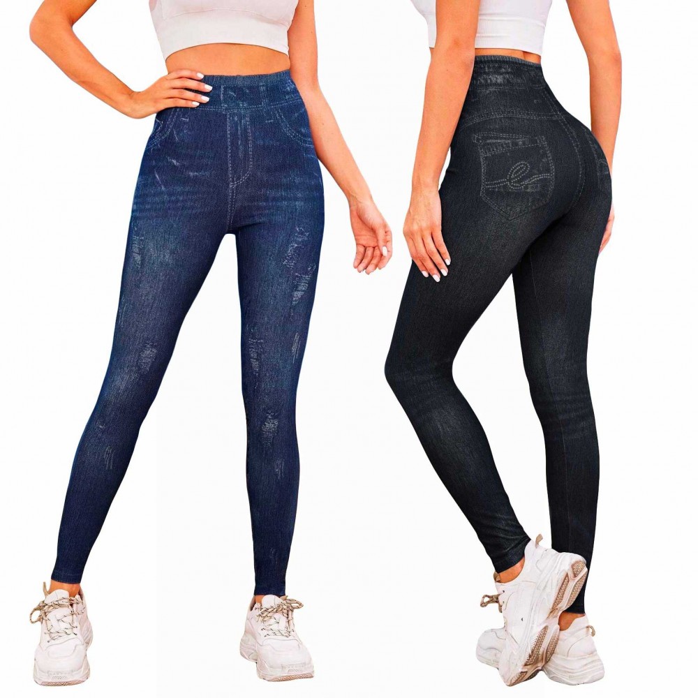 Pack 2 pz Leggings termico 1113 effetto denim con interno felpato taglia unica