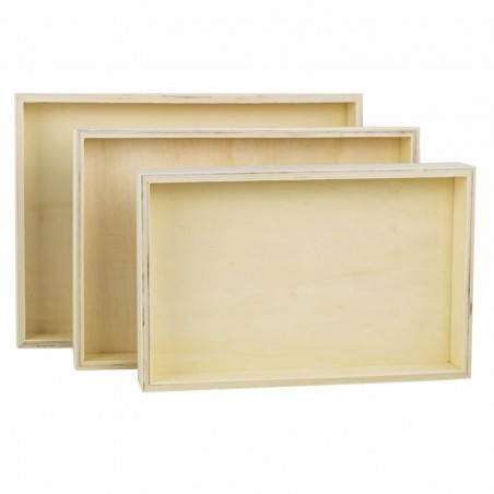Set 3 Vassoi Legno Naturale per Decoupage Varie Misure Senza Manico da Dipingere