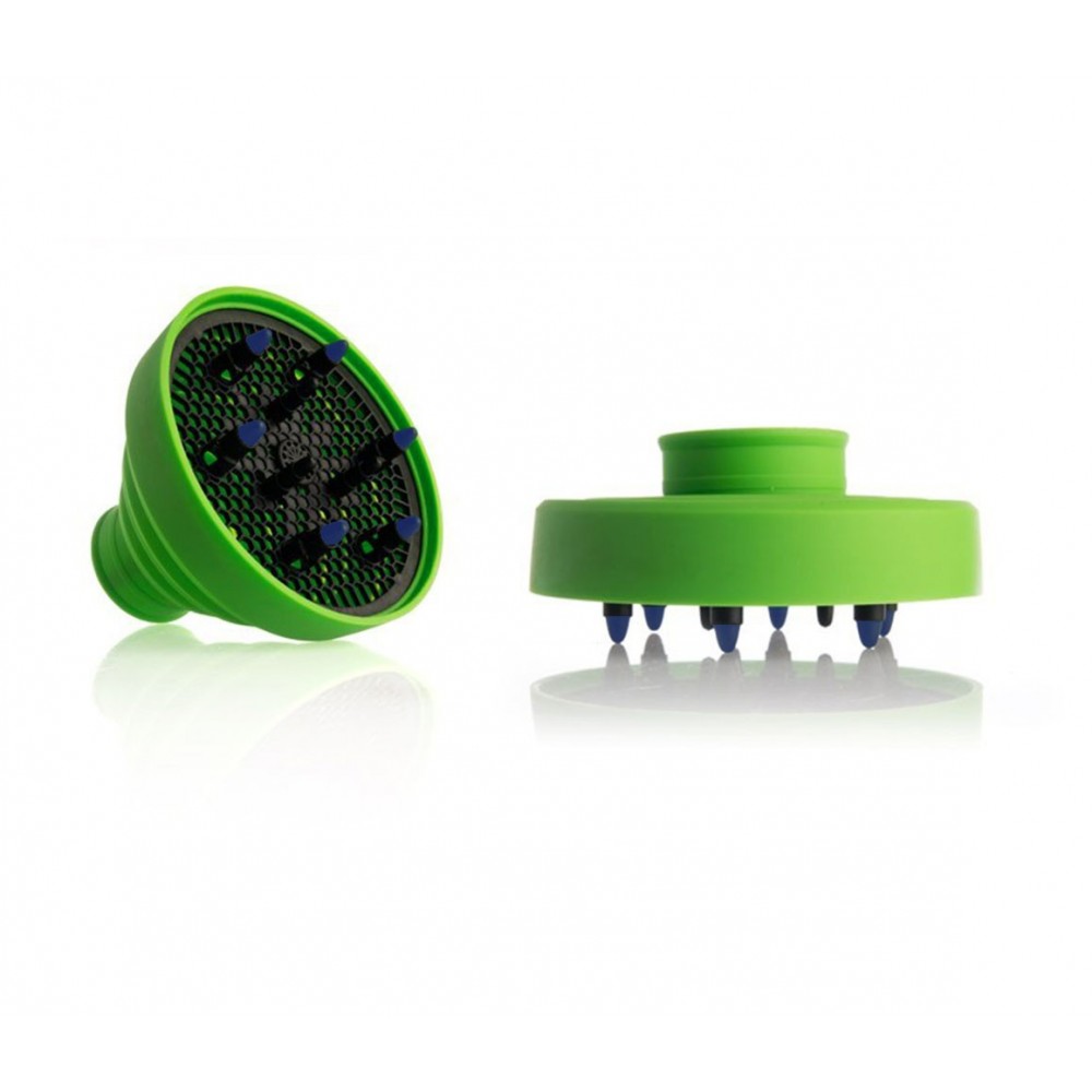 Image of Diffusore universale per phon asciugacapelli in silicone pieghevole da viaggio Verde