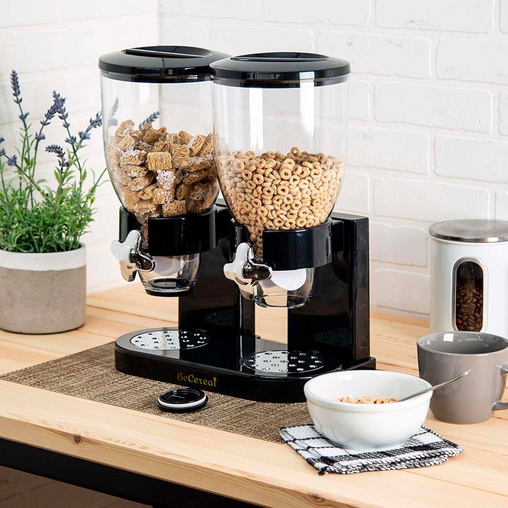 Contenitore Per Cereali Ermetico In Vetro Da 5L - Dispenser Con Coperchio E Supporto In Legno - Per Riso, Pasta, Legumi - Organizer Da Cucina
