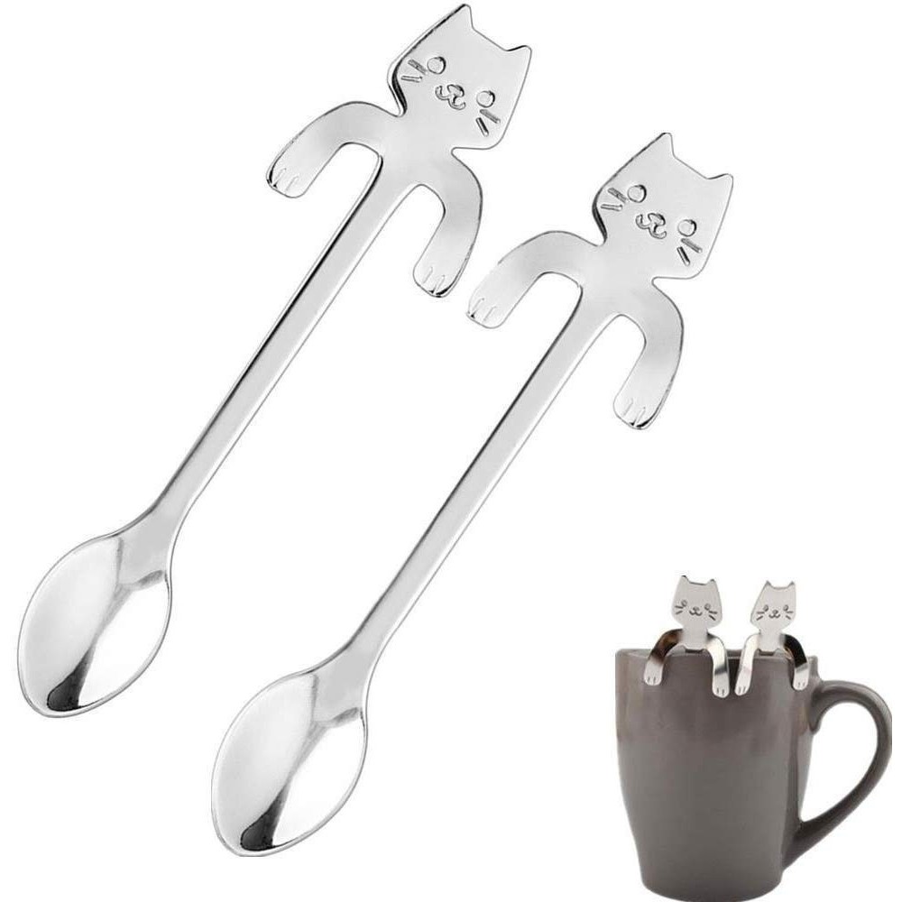Caffè Adatti per Tè Frappè Cucchiaino da Caffè Gatto in Acciaio Inossidabile, Cucchiaino Neonato Acciaio, Cucchiaino Caffe Piccolo, 4 Cucchiaini da Caffè in Acciaio Inox Dolci Latte