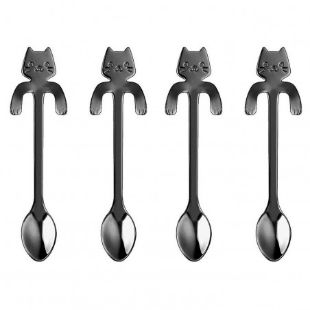Set di 4x Cucchiaini da caffè te forma di gatto con clip appoggio acciaio inox