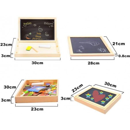Gioco per bambini in legno con puzzle magnetici cancellino gessetti e penna 90pz