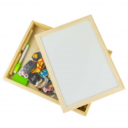 Gioco per bambini in legno con puzzle magnetici cancellino gessetti e penna 90pz
