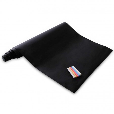 Lavagna adesiva nera con gessetti colorati 200 x 45 cm da parete removibile