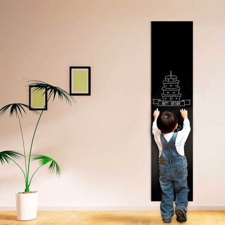 Lavagna adesiva nera con gessetti colorati 200 x 45 cm da parete removibile