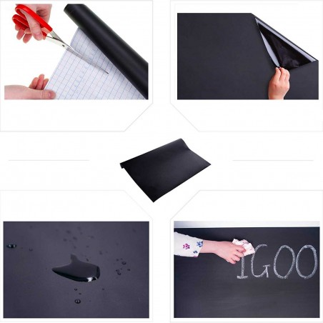 Lavagna adesiva nera con gessetti colorati 200 x 45 cm da parete removibile