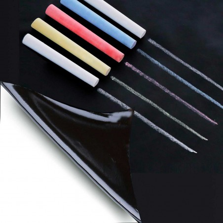 Lavagna adesiva nera con gessetti colorati 200 x 45 cm da parete removibile