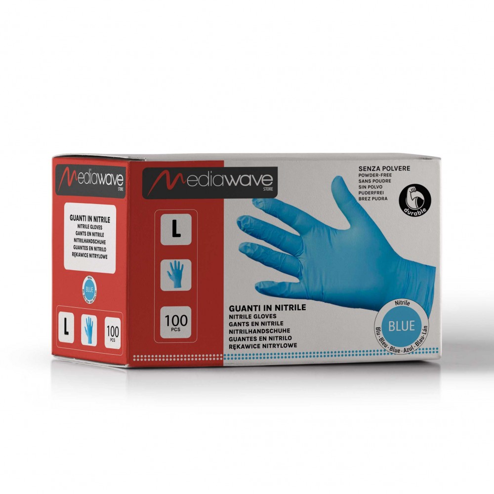 Guanti In Nitrile Senza Polvere H9 7002 - L, Blu, Confezione Da 100
