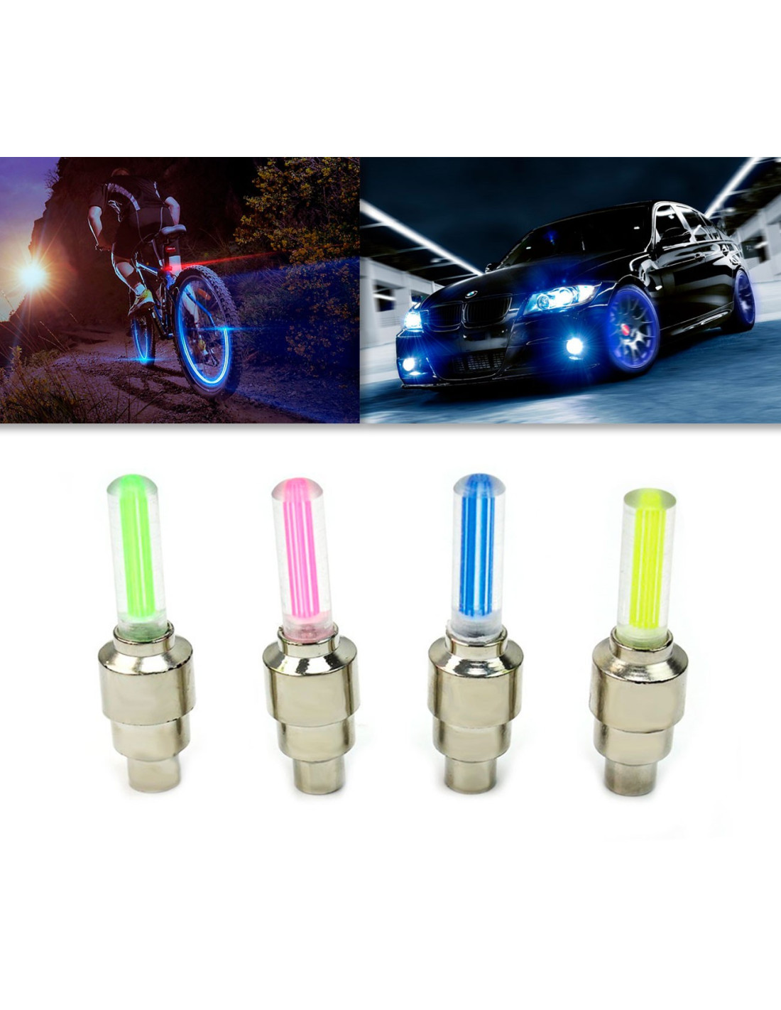 Pack 2 pz luci led fluorescenti per auto bici e moto decorazione ruote