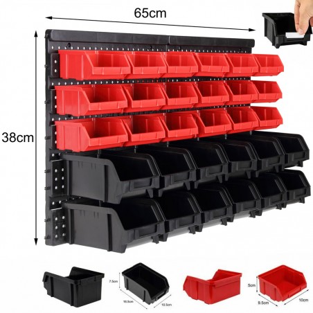 Pannello da parete con 30 Box Portautensili contenitori attrezzi officina garage