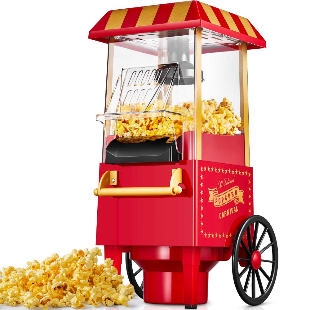 Macchina per Popcorn Rosso Facile da Pulire Senza BPA 1400W Macchina per Popcorn ad Aria Calda Senza Olio e Grassi Coperchio Rimovibile & Misurino 