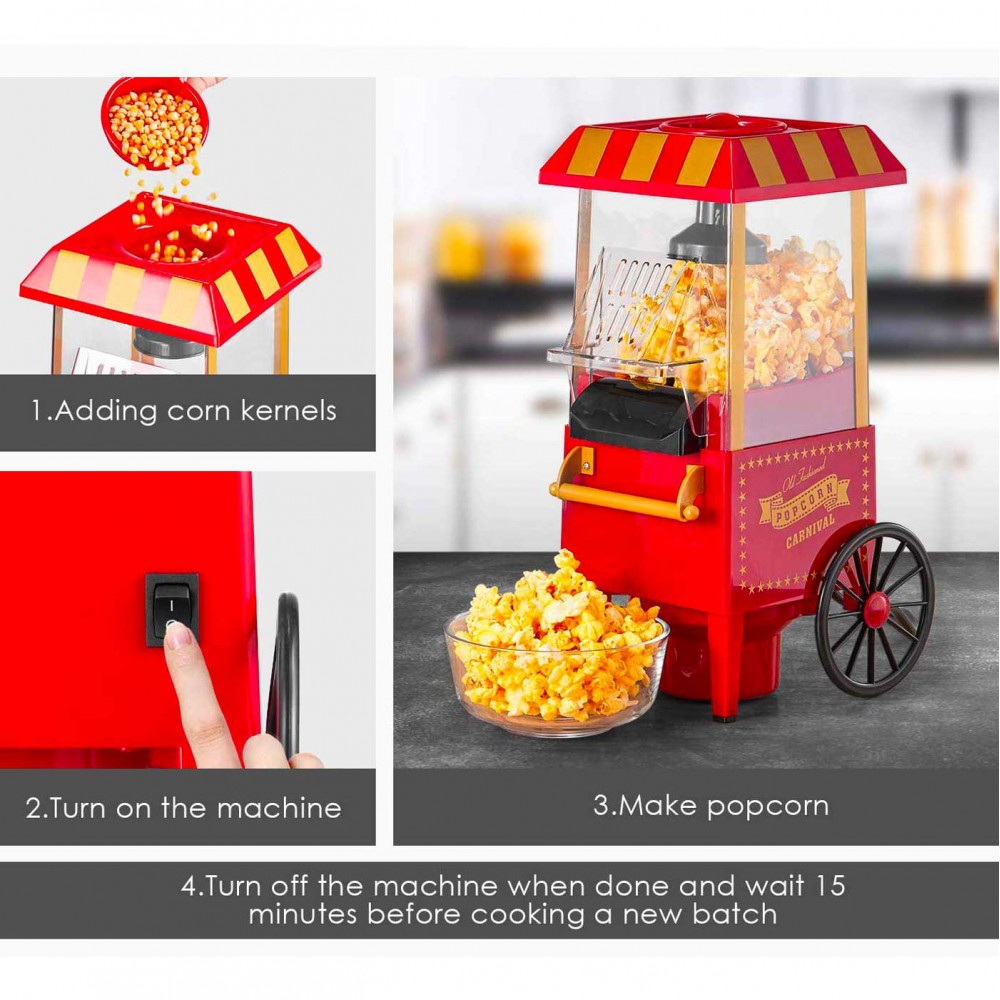 HOUSNAT Macchina per Popcorn Nero Senza BPA 1200W Macchina Pop Corn ad Aria Calda Design Compatto Senza Olio e Grassi Facile da Pulire Popcorn in 2 Minuti 