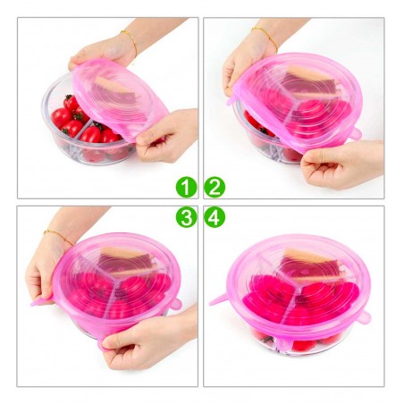 Kit da 6 coperchi magici ermetici 360115 stretch in silicone colorati 6 taglie