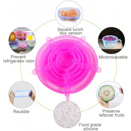 Kit da 6 coperchi magici ermetici 360115 stretch in silicone colorati 6 taglie